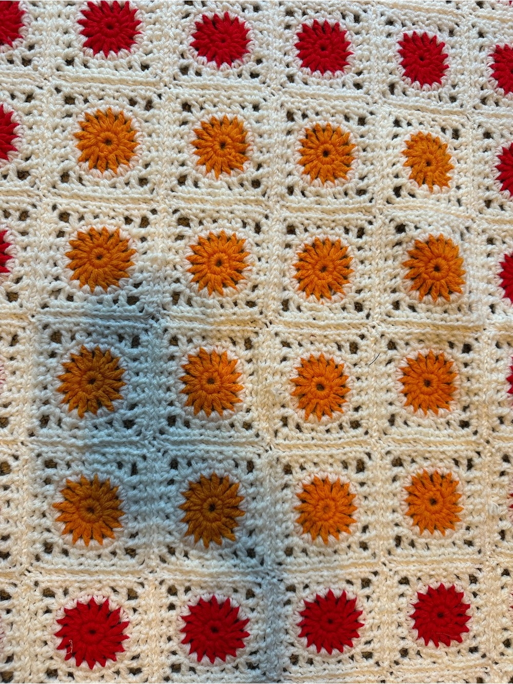 Handmade Granny Square Crochet Afghan Blanket Throw 68” X 48.5” Sunburst Motif - Picture 3 of 7
